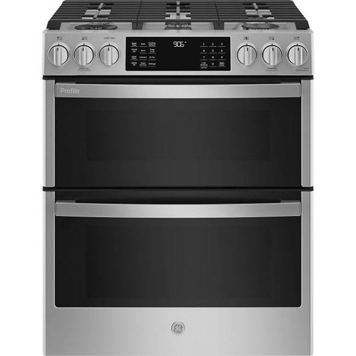 GE Profile 30 In. 6.7 Cu. Ft. 5 Burner Gas SmartHQ Slide-In Double Oven Range, Self-Clean, Stainless Steel, ADA