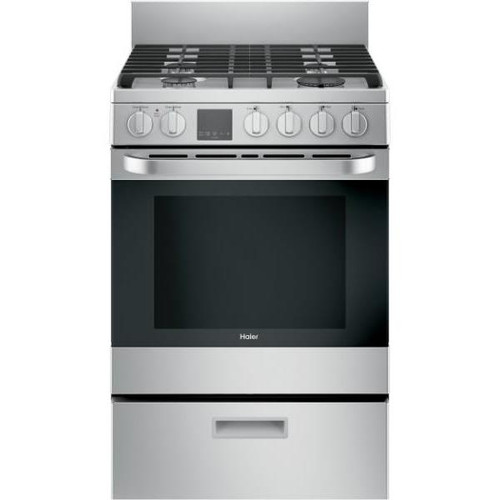 Haier 24 In. 2.9 cu. ft. 4 Burner Gas Freestanding Range, Steam Clean, Stainless Steel, ADA