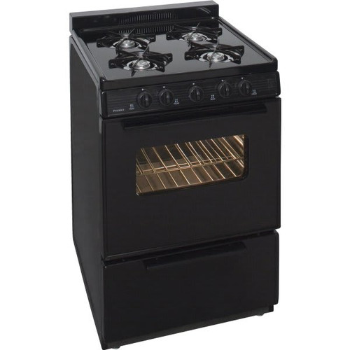 Premier 24 In. 2.9 cu. ft. 4 Burner Gas Freestanding Range W/Window, Manual Clean, Black, ADA