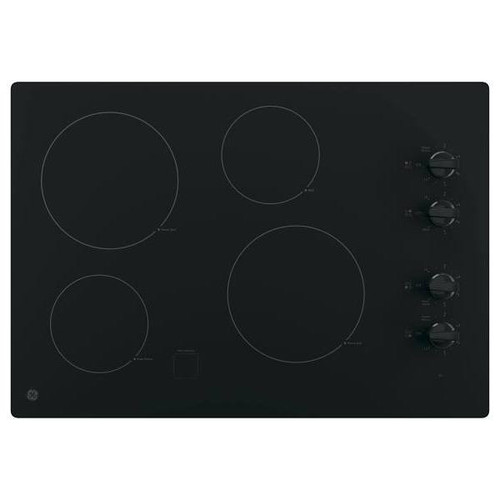 GE 30 In. 4 Burner Smooth Surface Radiant Electric Cooktop, Built-In Knob, Black, ADA