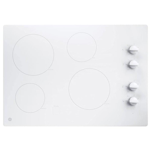GE 30 In. 4 Burner Smooth Surface Radiant Electric Cooktop, Built-In Knob, White, ADA