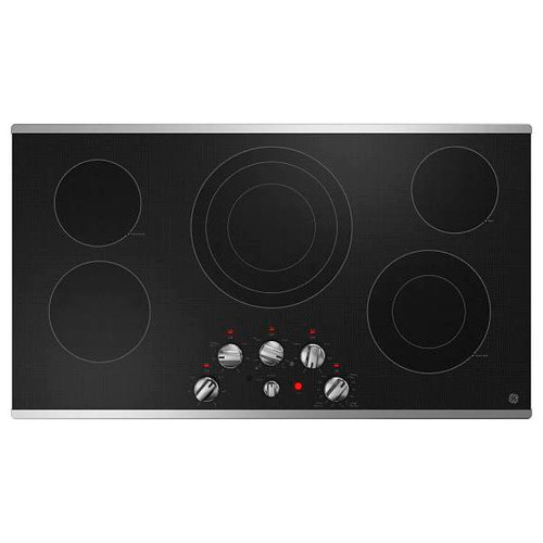 GE 36 In. 5 Burner Smooth Surface Radiant Electric Cooktop, Built-In Knob Control, Stainless Steel, ADA