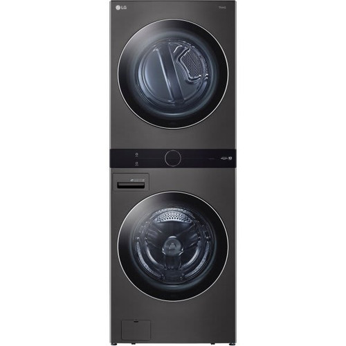 Lg Single Unit Gas Washtower With Center Control, Black Steel