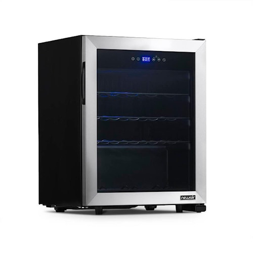 NewAir Freestanding 23 Bottle Compressor Wine Fridge In Stainless Steel, Adjustable Racks And Exterior Digital Thermostat NWC023SS00