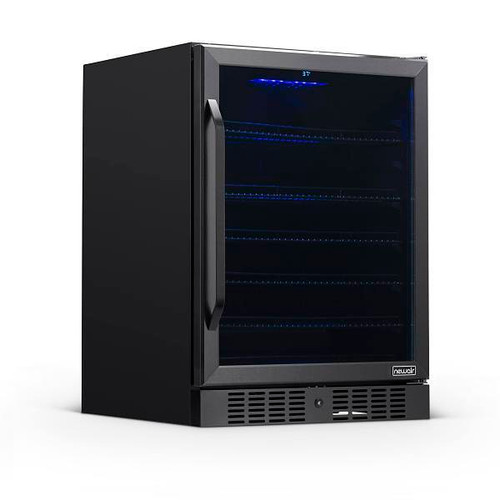 NewAir 24 Inch Built-In 177 Can Beverage Fridge In Black Stainless Steel