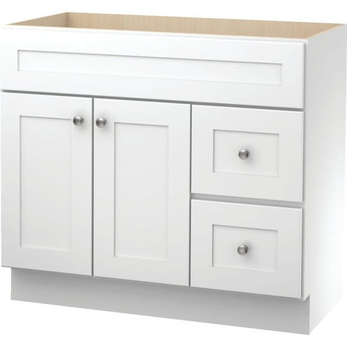 Seasons Bath Vanity Base Cabinet, 36wx34-1/2hx21d, White Finish A-VD3621R-TPW-SS-SC
