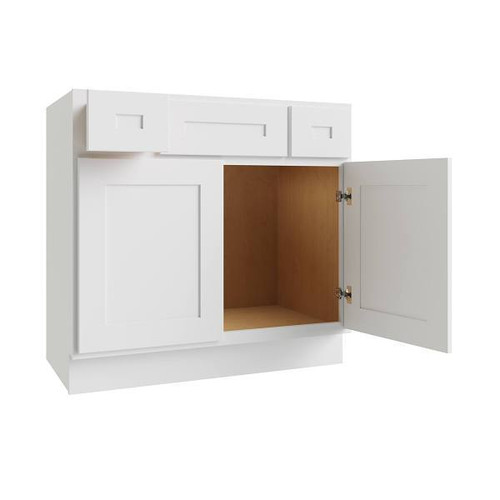 CNC CABINETRY Luxor 3-Drawer Vanity Base Cabinet, 5-Pc Drawer, 36"W Shaker White L10-VSB36-5P