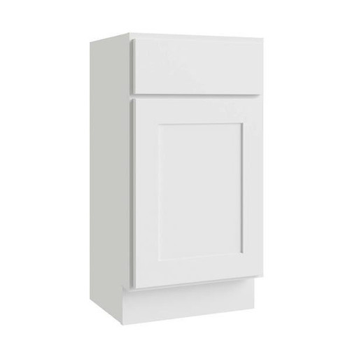 CNC CABINETRY Luxor 1-Door Vanity Base Cabinet, 18"W X 34.5"H, Shaker White L10-VB18R