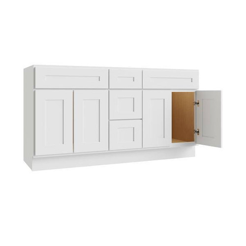 CNC CABINETRY Luxor 3-Drawer Vanity Base Cabinet, 5-Pc Drawer, 60"W Shaker White L10-VSD60-5P