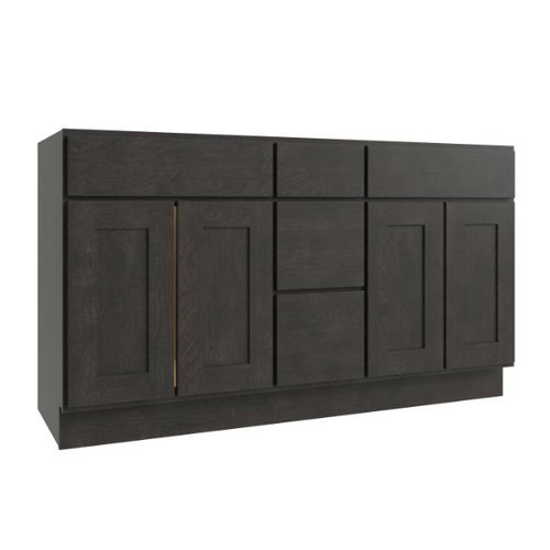 CNC CABINETRY Luxor 3-Drawer Vanity Base Cabinet, 60"Wx34.5"H, Shaker Smoky Grey L02-VSD60