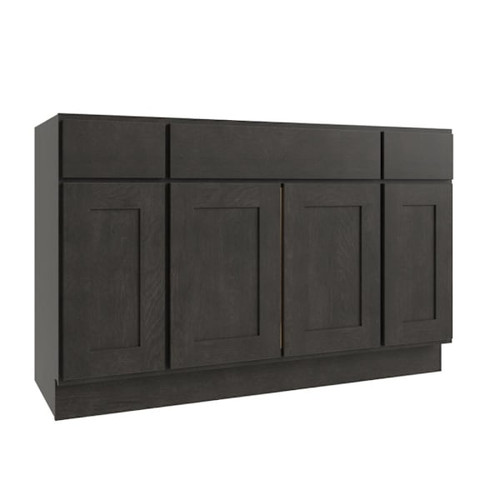 CNC CABINETRY Luxor 4-Door Vanity Base Cabinet, 54"W X 34.5"H, Shaker Smoky Grey L02-VB54