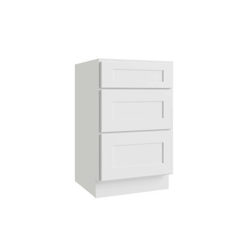 CNC CABINETRY Luxor 3-Drawer Vanity Base Cabinet, 5-Pc Drawer, 24"W Shaker White L10-VDB24-5P