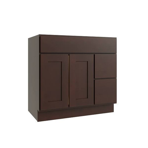 CNC CABINETRY Luxor 2-Door Vanity Cabinet, 36"Wx34.5"Hx21"D, Shaker Espresso L11-V36DR