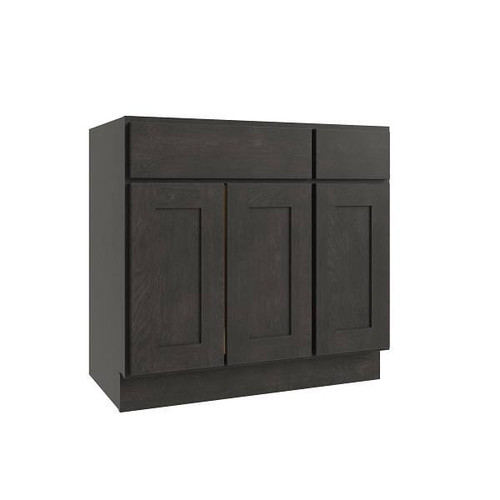 CNC CABINETRY Luxor 3-Door Vanity Base Cabinet, 36"W X 34.5"H, Shaker Smoky Grey L02-VB36