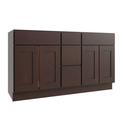 CNC CABINETRY Luxor 3-Drawer Vanity Base Cabinet, 60"W X 34.5"H, Shaker Espresso L11-VSD60