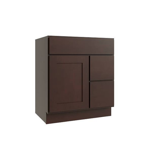 CNC CABINETRY Luxor 2-Door Vanity Cabinet, 30"Wx34.5"Hx21"D, Shaker Espresso L11-V30DR