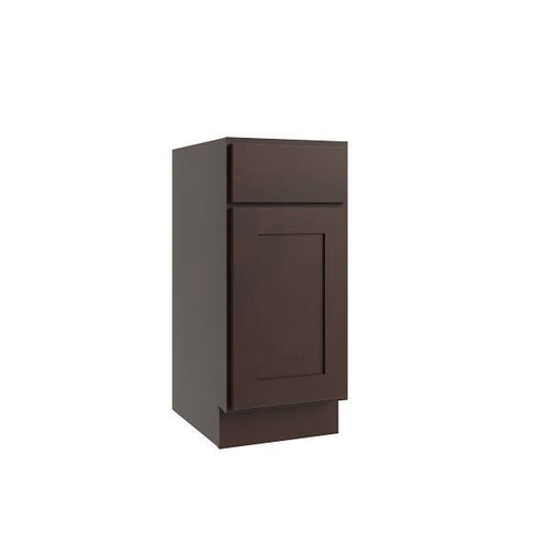 CNC CABINETRY Luxor 1-Door Vanity Base Cabinet, 15"W X 34.5"H, Shaker Espresso L11-VB15R