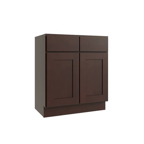 CNC CABINETRY Luxor Vanity Base Cabinet, 30"W X 34.5"H X 18"D, Shaker Espresso L11-V3018