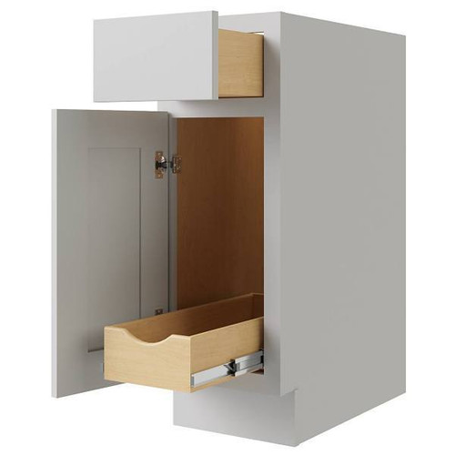 CNC CABINETRY Luxor 15" Base Cabinet, 1 Pull Out, Left Hinge, Shaker Misty Grey L03-B15L-POS1