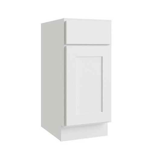 CNC CABINETRY Luxor 1-Door Vanity Base Cabinet, 15"W X 34.5"H, Shaker White L10-VB15R