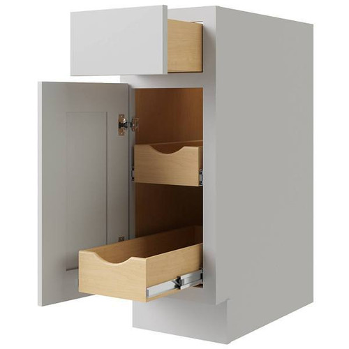 CNC CABINETRY Luxor 15" Base Cabinet, 2 Pull Out, Left Hinge, Shaker Misty Grey L03-B15L-POS2
