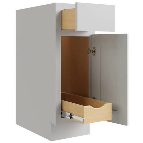 CNC CABINETRY Luxor 15" Base Cabinet, 1 Pull Out, Right Hinge, Shaker Misty Grey L03-B15R-POS1