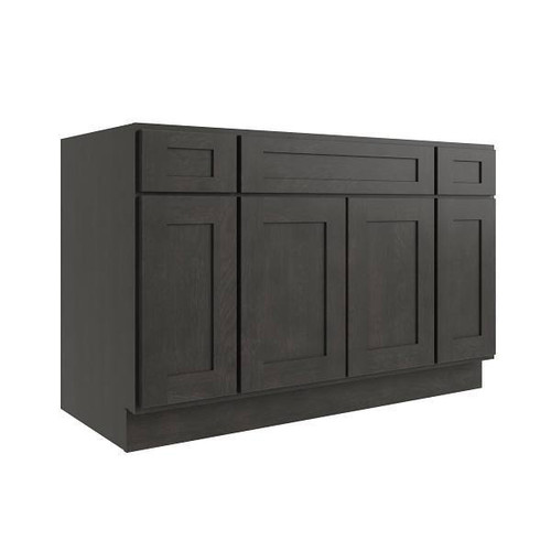 CNC CABINETRY Luxor 60" 4-Door Sink Base Cabinet, Shaker Smoky Grey L02-SB60