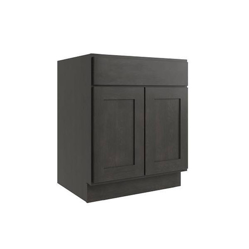 CNC CABINETRY Luxor 2-Door Base Cabinet, 1 Pull Out, 27"W, Shaker Smoky Grey L02-B27-POS1