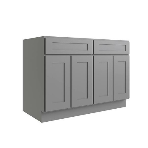 CNC CABINETRY Luxor 4-Door Base Cabinet, 2 Pullout, 5-Pc, 48", Shaker Misty Grey L03-B48-POS2-5P