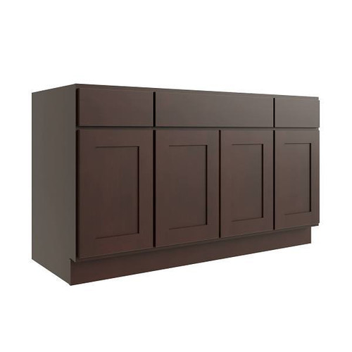 CNC CABINETRY Luxor 60" 4-Door Sink Base Cabinet, Shaker Espresso L11-SB60