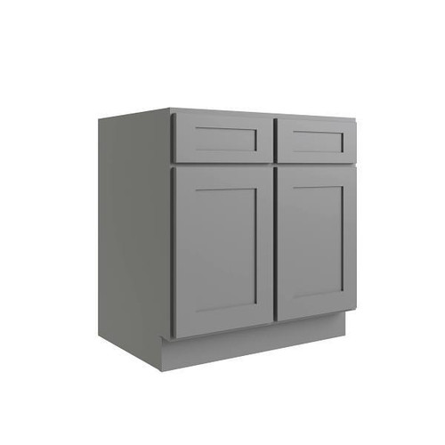 CNC CABINETRY Luxor 33" 2-Door Sink Base Cabinet, 5-Pc Drawer, Shaker Misty Grey L03-SB33-5P
