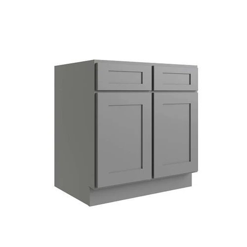 CNC CABINETRY Luxor 30" 2-Door Sink Base Cabinet, 5-Pc Drawer, Shaker Misty Grey L03-SB30-5P