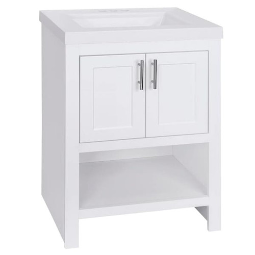 Glacier Bay 24.5 In. W X 35.5 In H X 18.75 In D Bathroom Vanity Cabinet With Marble Basin Top, White