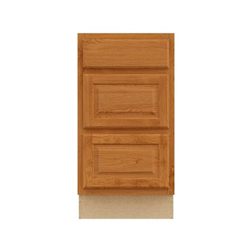 Hampton Bay 18in. W X 34.5in. H X 24in. D Hampton Raised Panel Drawer Base Cabinet With 3 Drawers, Medium Oak