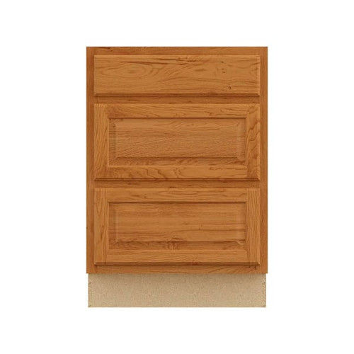 Hampton Bay 24in. W X 34.5in. H X 24in. D Hampton Raised Panel Drawer Base Cabinet With 3 Drawers, Medium Oak
