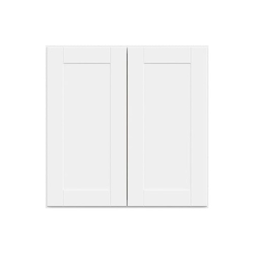 Hampton Bay 30in. W X 30in. H X 12in. D Shaker Assembled Wall Cabinet, Satin White