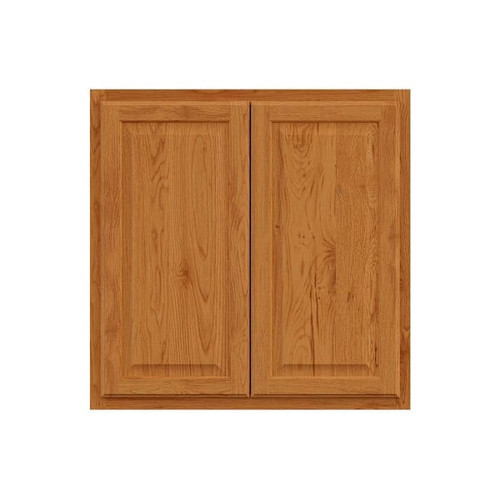 Hampton Bay 30in. W X 30in. H X 12in. D Hampton Raised Panel Assembled Wall Cabinet, Medium Oak