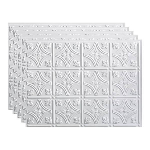 Fasade Traditional Style 1 Backsplash Panel, 18"X24", Gloss White, Package Of 5