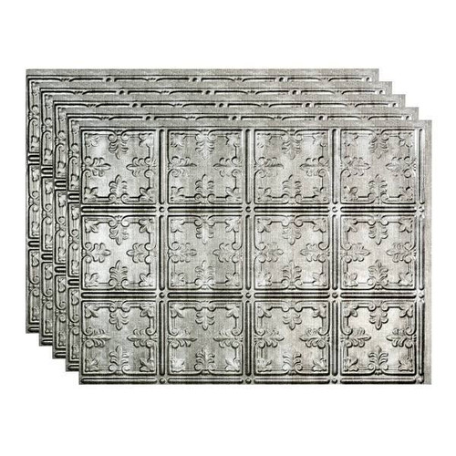 Fasade 18x24 Traditional #10 Backsplash Panel, Crosshatch Silver, Package Of 5