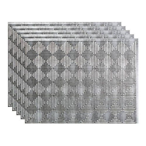 Fasade 18x24 Miniquattro Vinyl Backsplash Panel, Crosshatch Silver, Package Of 5