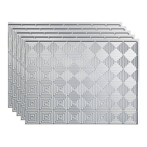 Fasade 18x24 Miniquattro Vinyl Backsplash Panel, Brushed Aluminum, Package Of 5