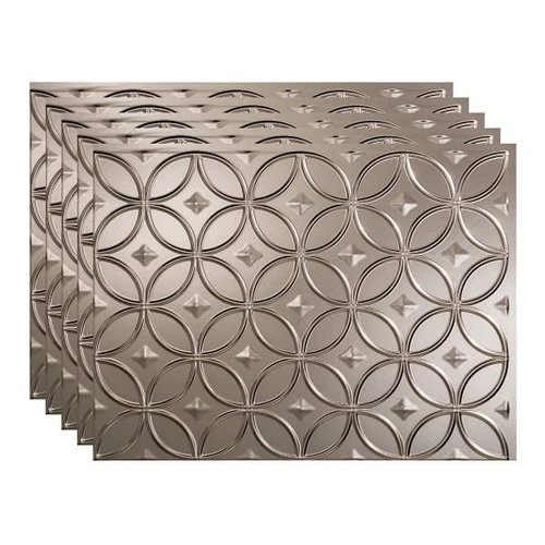 Fasade 18x24 Rings Backsplash Panel, Brushed Nickel, Package Of 5