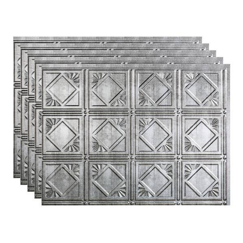 Fasade 18x24 Traditional #4 Backsplash Panel, Crosshatch Silver, Package Of 5