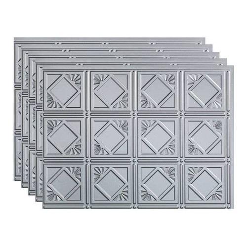 Fasade 18x24 Traditional #4 Backsplash Panel, Argent Silver, Package Of 5