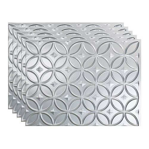 Fasade 18x24 Rings Backsplash Panel, Brushed Aluminum, Package Of 5