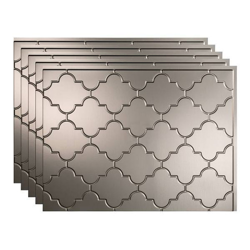 Fasade 18x24 Monaco Backsplash Panel, Brushed Nickel, Package Of 5