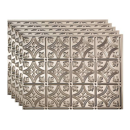 Fasade 18x24 Traditional #1 Backsplash Panel, Brushed Nickel, Package Of 5