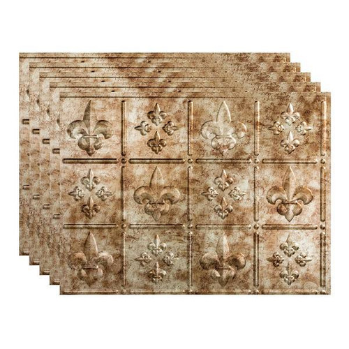 Fasade 18x24 Fleur De Lis Backsplash Panel, Bermuda Bronze, Package Of 5