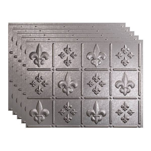 Fasade 18x24 Fleur De Lis Backsplash Panel, Galvanized Steel, Package Of 5
