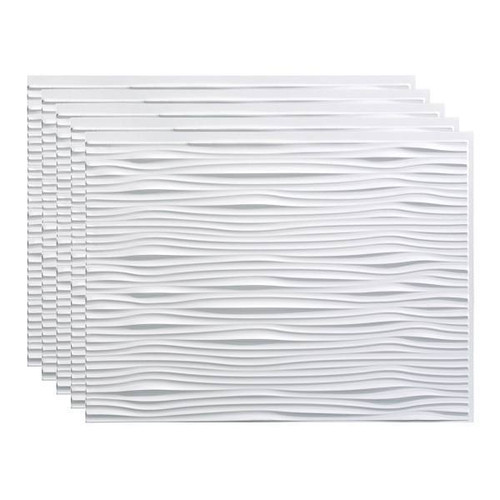 Fasade 18x24 Waves Backsplash Panel, Gloss White, Package Of 5